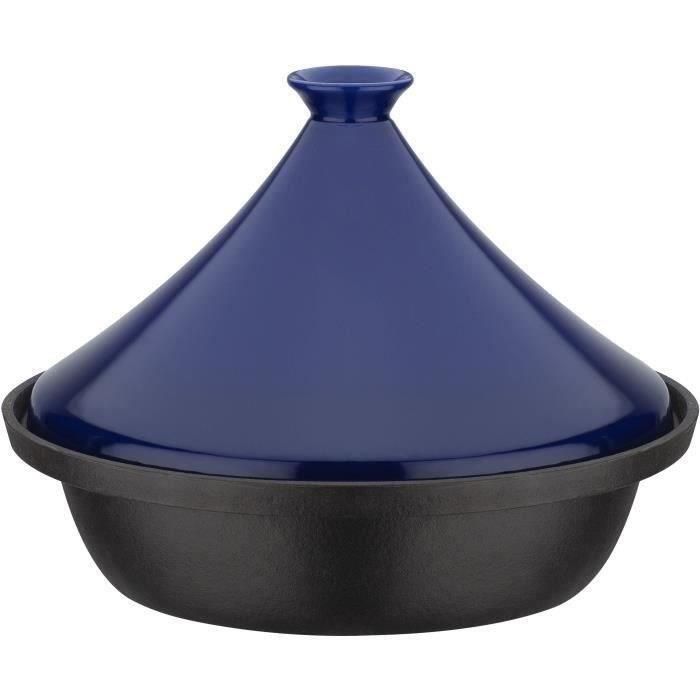 GSW GSW4005643717441 Tajín de hierro fundido macizo con tapa de cerámica, apto para placas de inducción, 30x22 cm, Azul