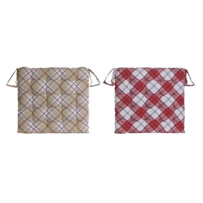 DKD Home Decor Cojin Silla Navidad Tradicional Rojo Blanco Algodon Polyester Velcro 40 x 4 x 40 cm (4 Unidades) 2