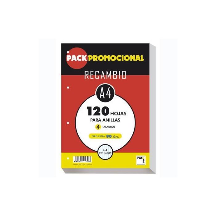 Pacsa Recambio 120H A4 90 gr 4x4 mm 4 Taladros Papel Extra