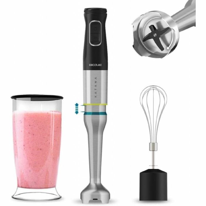 Cecotec 03960 Batidora de Inmersión Total Destroy 1200 XL Cream BL 1200W Cuchillas Titanio Vaso 800ml Varillas Negro/Acero Inox.