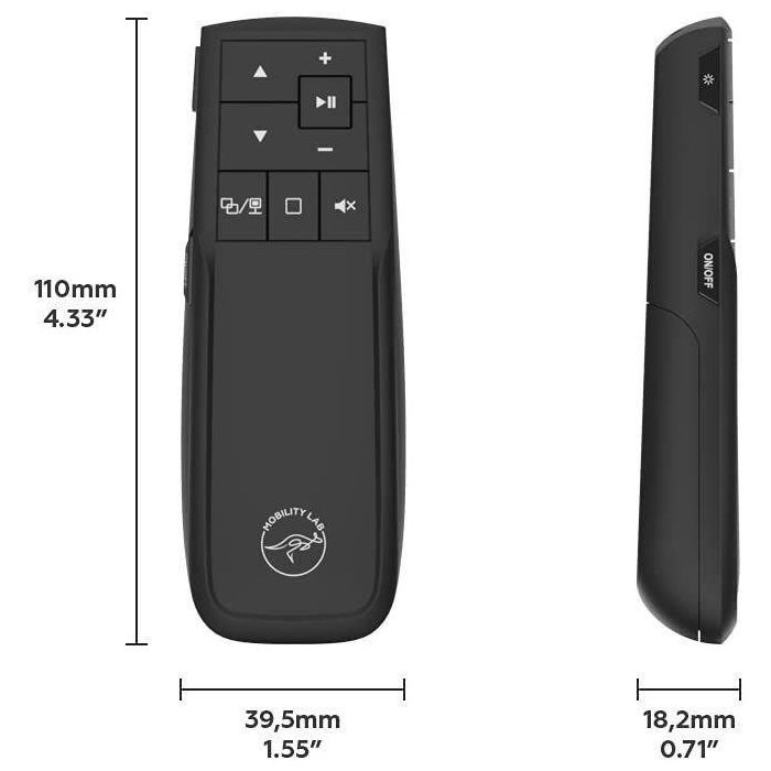 Mobility Lab Puntero Láser Inalámbrico 2.4GHz para Presentaciones, Control Remoto Multimedia 4 en 1 con Función de Mouse y Cubierta Protectora 2 Mobility Lab Puntero Láser Inalámbrico 2.4GHz para Presentaciones, Control Remoto Multimedia 4 en 1 con Función de Mouse y Cubierta Protectora 2