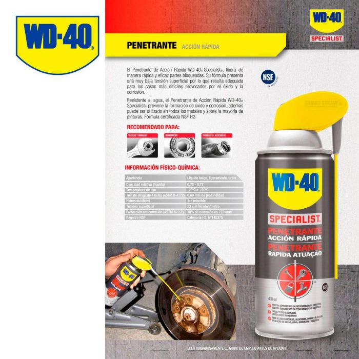 Wd-40 Specialist Penetrante 400 ml para Tuercas, Tornillos y Rodamientos 1