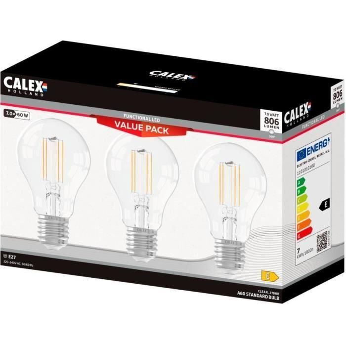 Bombilla LED E27 - CALEX - ESTÁNDAR A60 - Filamento recto - 7 W - 806 lm - 2700 K - Regulable - Transparente 2 Bombilla LED E27 - CALEX - ESTÁNDAR A60 - Filamento recto - 7 W - 806 lm - 2700 K - Regulable - Transparente 2