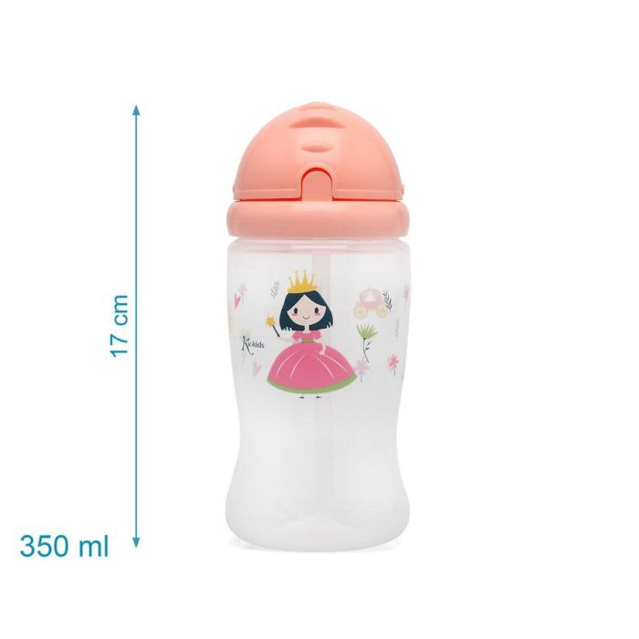 KioKids Botella con Pajita para Bebé 350ml Rosa +6 Meses Silicona Antiahogo Fácil Apertura Higiénica Libre BPA 3