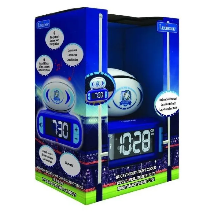 Lexibook Despertador Digital con Luz Nocturna Luminosa 3D de Pelota de Rugby y Efectos de Sonido 1