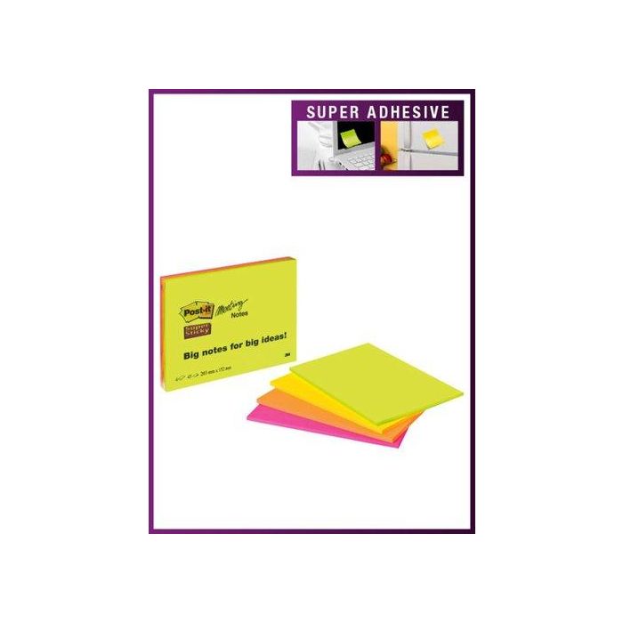 Taco Notas Post-It 3Xl Super Sticky 203X152 Colores Neon Pack De 4