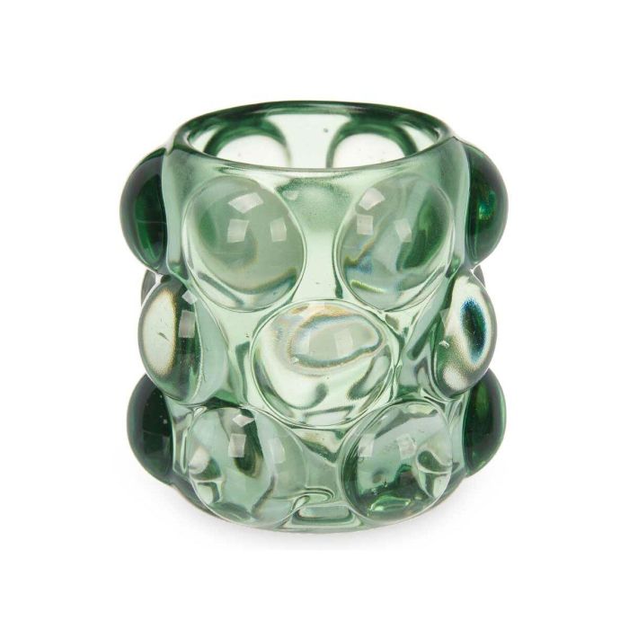 Portavelas Microesferas Verde Cristal 8,4 x 9 x 8,4 cm (12 Unidades) 3