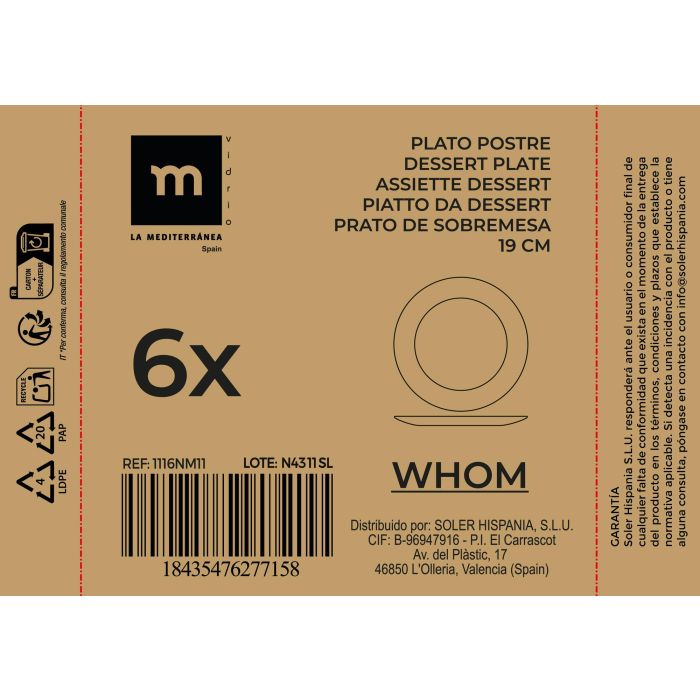 La Mediterranea Plato Postre 19 cm Opal Colección Whom 1