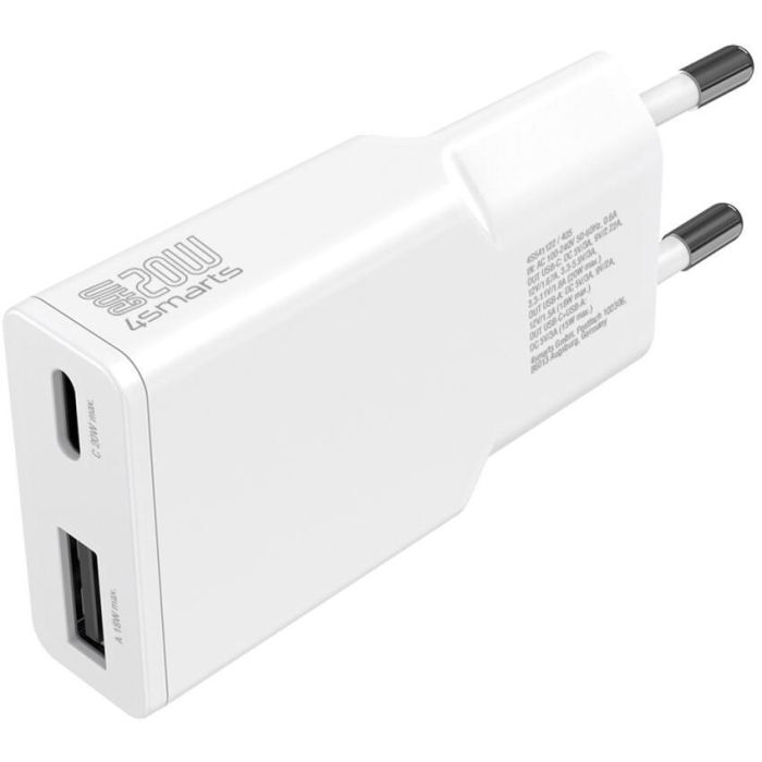 4smarts Cargador PDPlug Duos Slim 20W GaN USB-C/A+USB-C Cable Blanco 541509 1 4smarts Cargador PDPlug Duos Slim 20W GaN USB-C/A+USB-C Cable Blanco 541509 1
