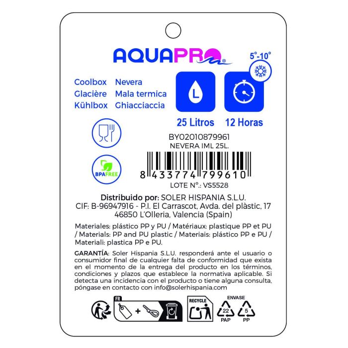 Inde Nevera Iml Aquapro 25 Litros, Enfriador Portátil 28.4 x 35.4 x 37.3 cm (2 Unidades)