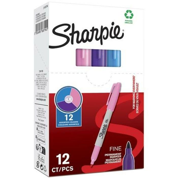 Rotulador permanente Sharpie Morado Rosa Turquesa (12 Unidades) 1