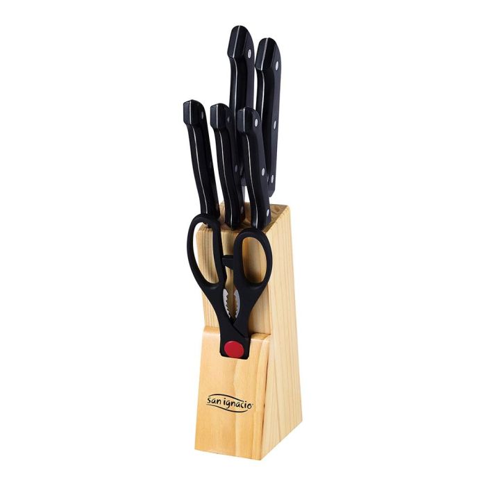 San Ignacio Juego de cuchillos 7 piezas acero inoxidable con tijeras y bloque de madera