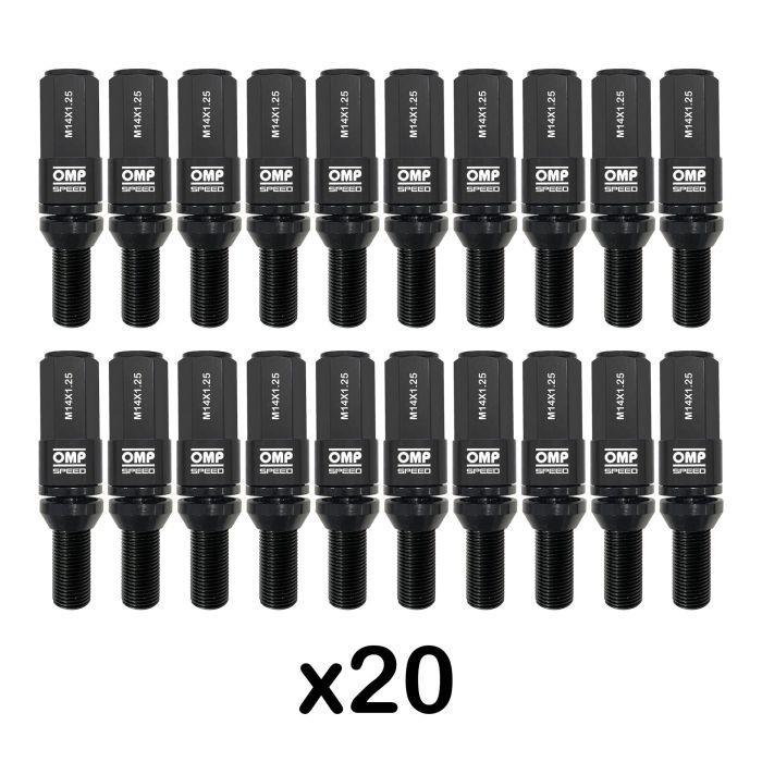 Omp OMPS09971401 Juego 20 Tornillos Rueda Aluminio Negro M14x1.25 Llave 17-19 Largo 28mm con Protector 4