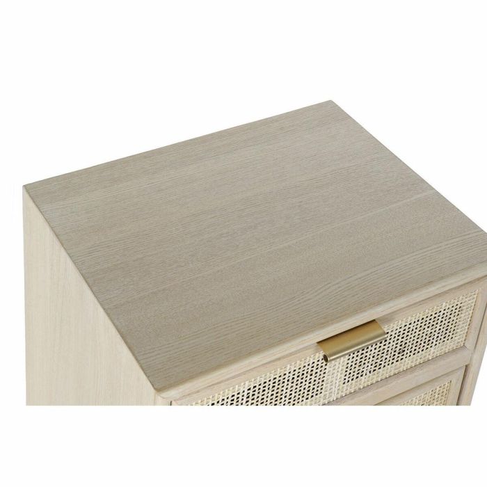 DKD Home Decor Mesita de Noche Scandi Rejilla Natural Marrón Claro Dorado, Madera Paulownia y MDF, 1 cajón y 1 puerta, 42.2x37x70 cm 1