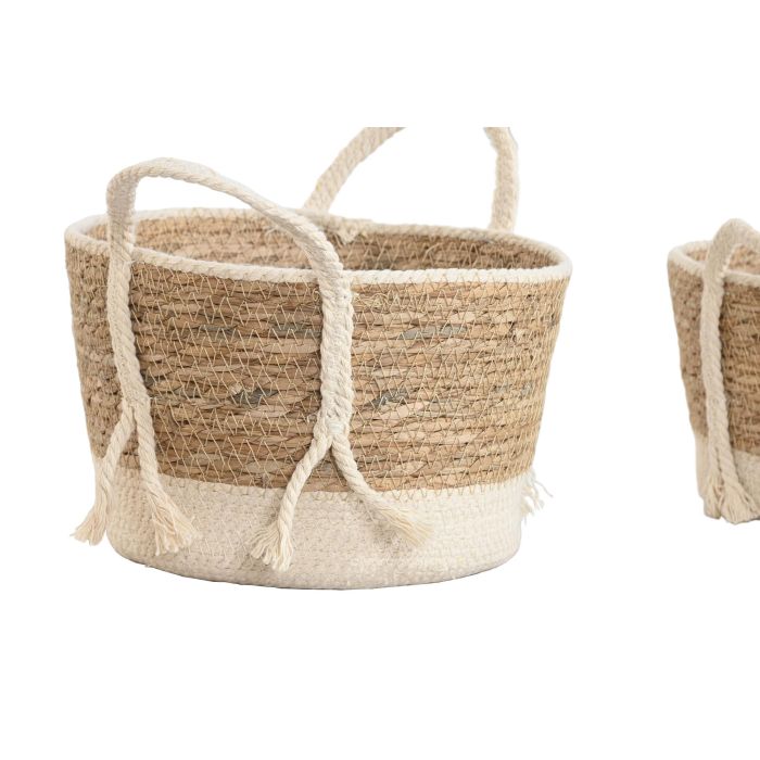 Cesta  DKD Home Decor Crema Natural 25 x 22 x 25 cm Set de 3 (2 Unidades) 1 Cesta  DKD Home Decor Crema Natural 25 x 22 x 25 cm Set de 3 (2 Unidades) 1