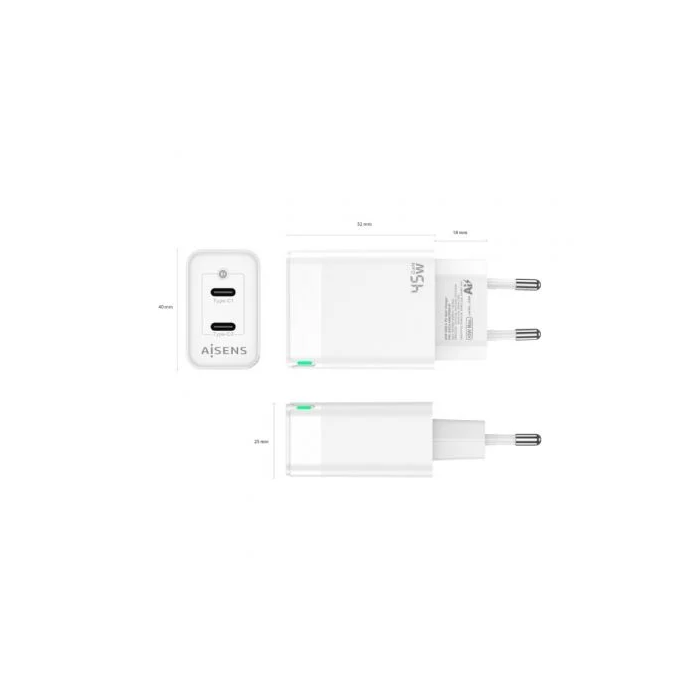 AISENS - CARGADOR GAN 45W, 2XUSB-C PD3.0 QC4.0, BLANCO 2 AISENS - CARGADOR GAN 45W, 2XUSB-C PD3.0 QC4.0, BLANCO 2