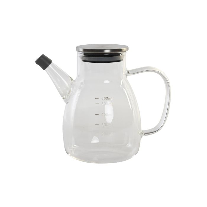 DKD Home Decor Aceitera Basicos 550ml de Borosilicato e Inox Transparente y Plateado con Cierre Hermético y Apta Lavavajillas