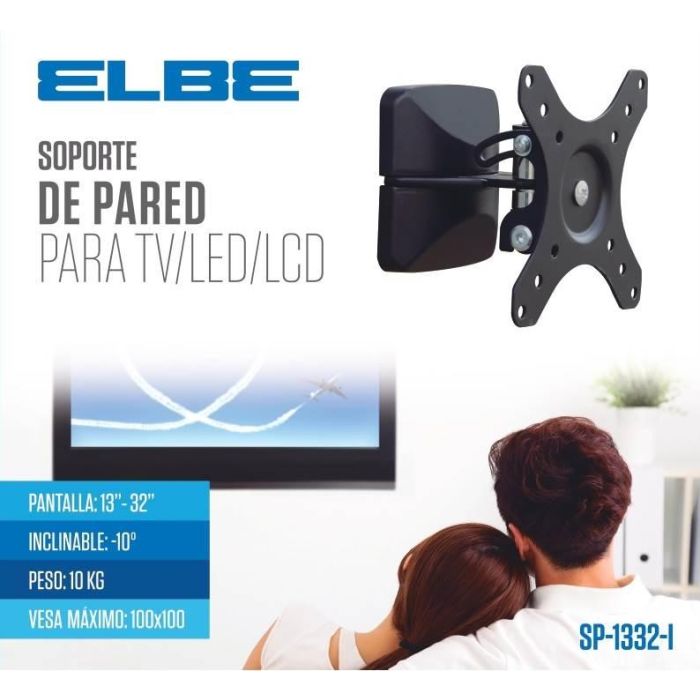 Elbe SP-1332-I Soporte de Pared Inclinable para TV 13-32 Pulgadas, Soporta hasta 10kg, Inclinación 10º, Giro 90º 1