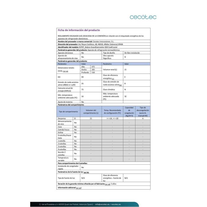 Vinoteca Cecotec Bolero GrandSommelier 830 CoolCrystal 2 Vinoteca Cecotec Bolero GrandSommelier 830 CoolCrystal 2