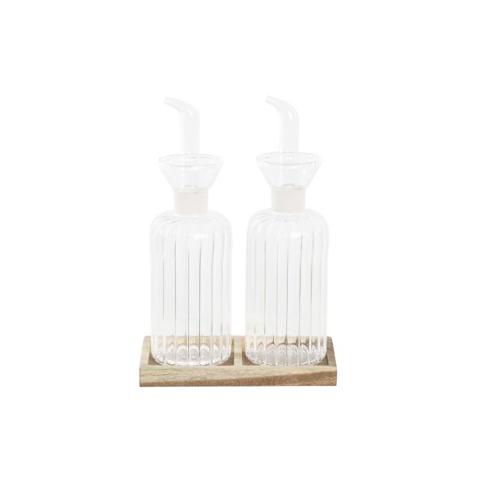 DKD Home Decor Set de 2 Aceitera Vinagrera Transparente Natural Borosilicato Acacia 7.5 x 21 x 14 cm 1