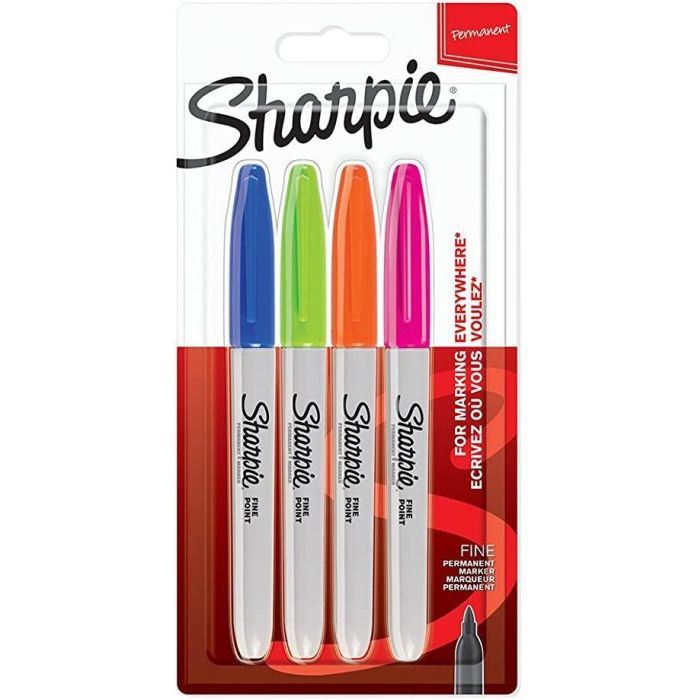 Sharpie Rotuladores permanentes punta fina, blister 4 unidades, colores fantasía surtidos