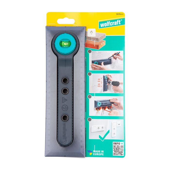 Wolfcraft 5976000 Plantilla de Perforación Electricidad para Medidas 71 y 91 mm para Instalación de Interruptores y Cajas de Enchufe en Ladrillo con Nivel de Burbuja 3 Wolfcraft 5976000 Plantilla de Perforación Electricidad para Medidas 71 y 91 mm para Instalación de Interruptores y Cajas de Enchufe en Ladrillo con Nivel de Burbuja 3