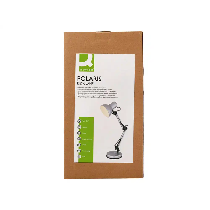 Q-connect Lámpara de Escritorio Polaris Metálica con Interruptor, Brazo Doble y 3 Articulaciones, Color Plata 9