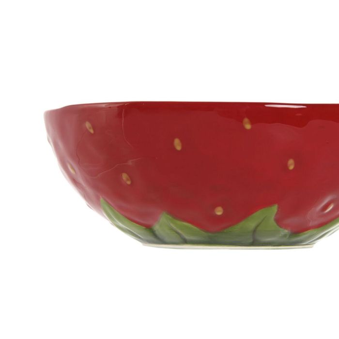 DKD Home Decor Bol Moderno de Gres Rojo de 19.3x19.3x7cm con Decoración Fresa, Compatible con Microondas y Lavavajillas 1