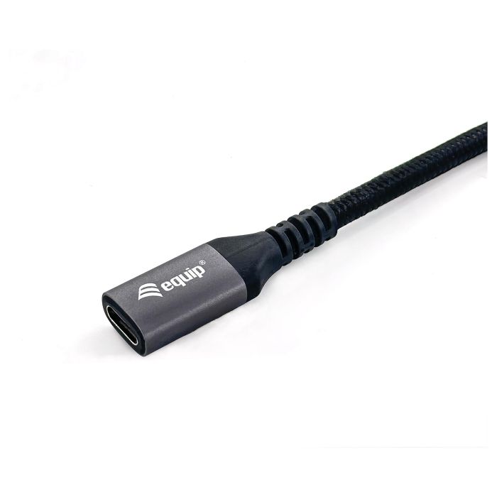 Equip Cable Prolongador USB-C 3.2 Gen2 Macho Hembra 10Gbps 4K/60HzColor Negro 0.5m Malla algodon trenzado Carcasa Conector Aluminio 3