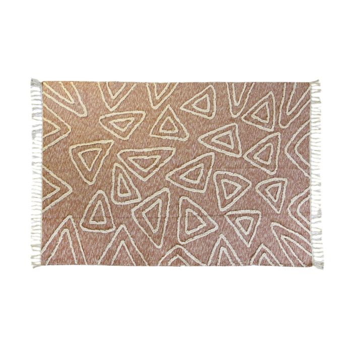 DKD Home Decor Alfombra Urban Rectangular Rosa y Blanco de Polyester 1300 gsm, 230x160 cm con 1 cm de Grosor, Flecos, Hecha a Mano