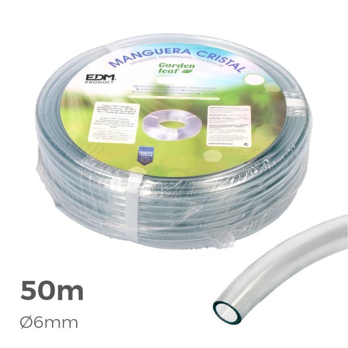 Edm Manguera de cristal transparente PVC 50 m Ø6-8 mm, resistente UV, uso -10°/+60° 1