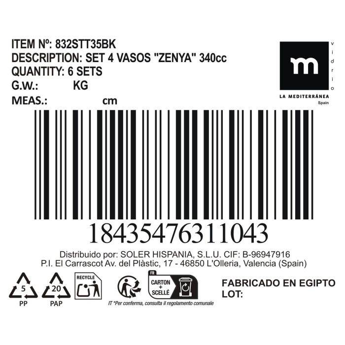 Set 4 Vasos "Zenya" 340Cc (6 Cajas) 3