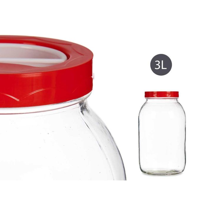 Bote Cristal 3L Tapa Roja Con Asa Vivalto 13X24CM (6 Unidades) 3 Bote Cristal 3L Tapa Roja Con Asa Vivalto 13X24CM (6 Unidades) 3