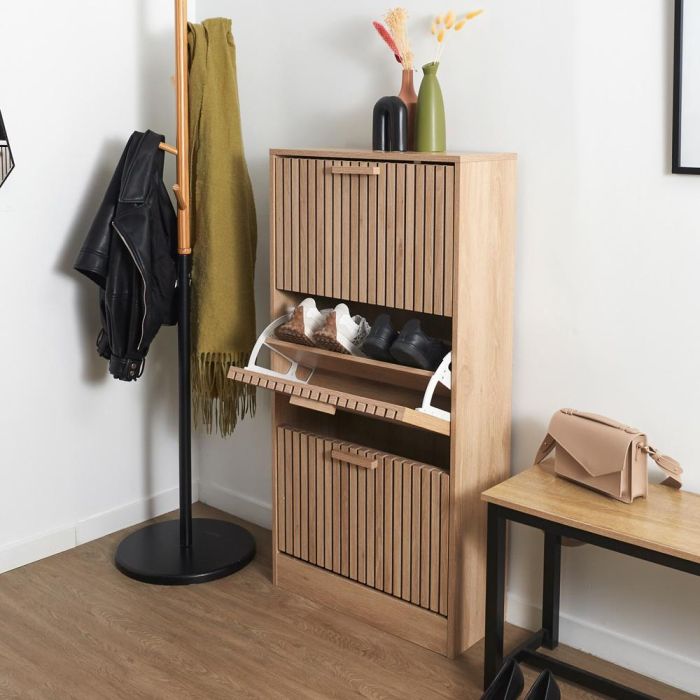 Home Deco Factory Mueble Zapatero Klaus 3 Puertas Abatibles, 18 Pares, Madera MDF, Colección Natural, Medidas 60x24x113cm 1