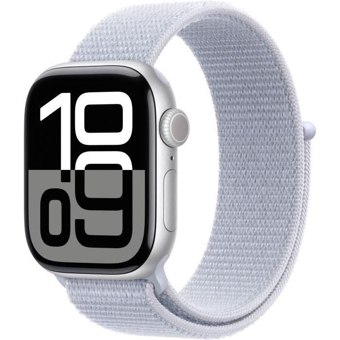 Apple Watch Series 10 GPS + Cellular - 42 mm - Caja de aluminio plateada - Correa Loop deportiva Cloud azul