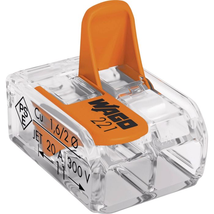 Wago Conector Rápido con Palanca 2 Vías, Máx 4 mm², 450V, 32A, Transparente 13.2 x 18.6 x 8.4 mm 1