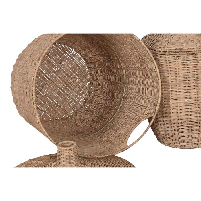 DKD Home Decor Cesta de Ratán y Metal Tropical Natural 42 x 63 x 42 cm Set de 2 1