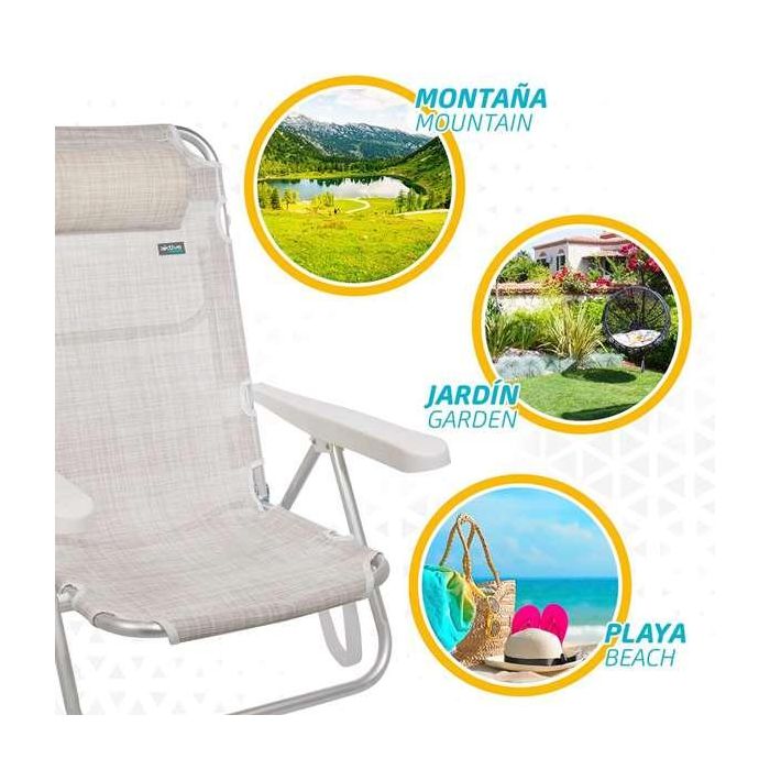 Silla playa aluminio plegable 5 posiciones 48x46x84 cm con cojin mas asa. 5 Silla playa aluminio plegable 5 posiciones 48x46x84 cm con cojin mas asa. 5