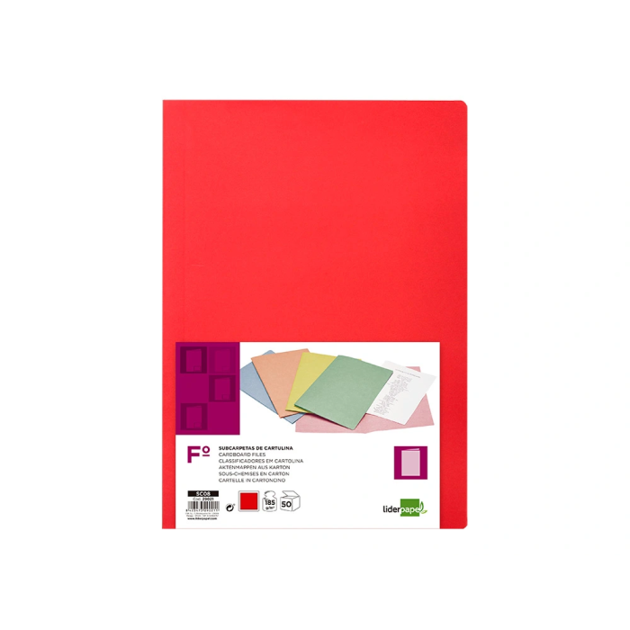 Liderpapel Subcarpeta Folio Rojo Intenso 180g/m2 para Archivo 9