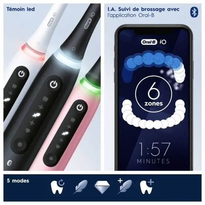 Oral-B iO 5 Cepillos de Dientes Eléctricos Pack 2 Unidades Blanco y Negro con 2 Cabezales 1