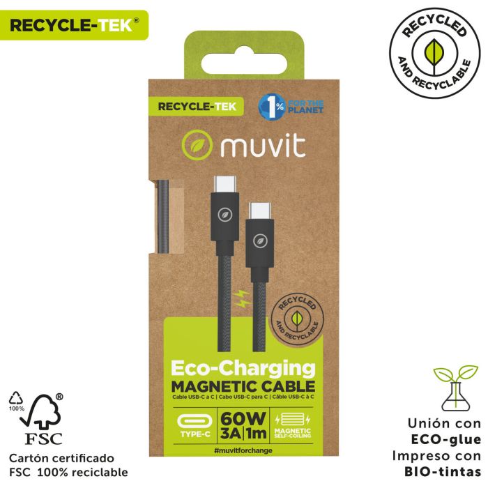 muvit for change cable magnético Tipo C a Tipo C 3A 60W 1m negro 5 muvit for change cable magnético Tipo C a Tipo C 3A 60W 1m negro 5