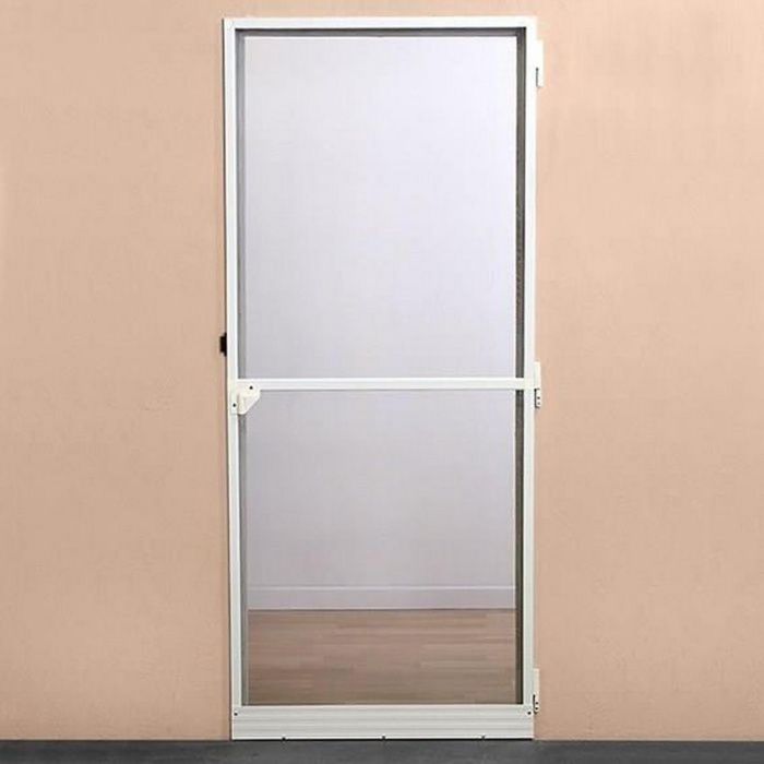 Mosquitera de Puerta Abatible H220 x L100 cm - Protección Insectos - Marco Aluminio Blanco - Lona Fibra de Vidrio - Apertura 180° Retorno Automático 1