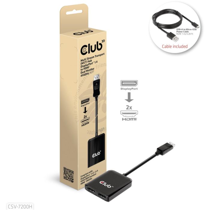 Club3D CSV-7200H Multi Streaming Transport Hub DisplayPort a 2x HDMI, Adaptador de Vídeo USB con suministro de corriente 1 Club3D CSV-7200H Multi Streaming Transport Hub DisplayPort a 2x HDMI, Adaptador de Vídeo USB con suministro de corriente 1