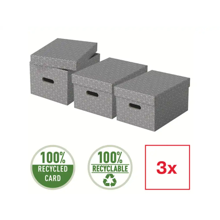 Esselte Caja de almacenaje mediana gris 365x265x205 mm pack de 3 unidades 1