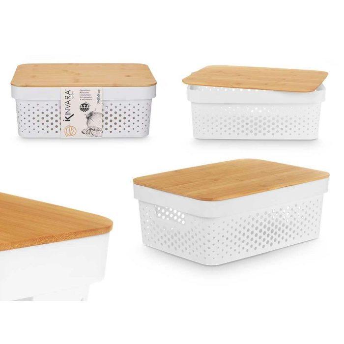 Caja Multiusos Kinvara CH52980 (27) Blanco Marrón Bambú Polipropileno 35,7 x 14 x 26,2 cm (6 Unidades) 3