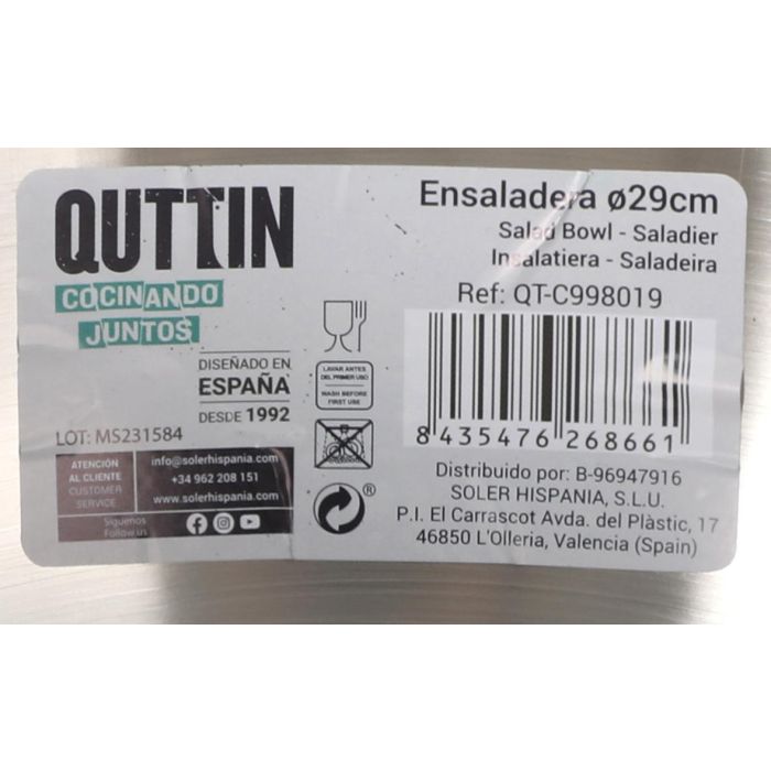 Ensaladera de acero Quttin Crocodile Ø29 cm - Inde (4 Unidades) 1 Ensaladera de acero Quttin Crocodile Ø29 cm - Inde (4 Unidades) 1