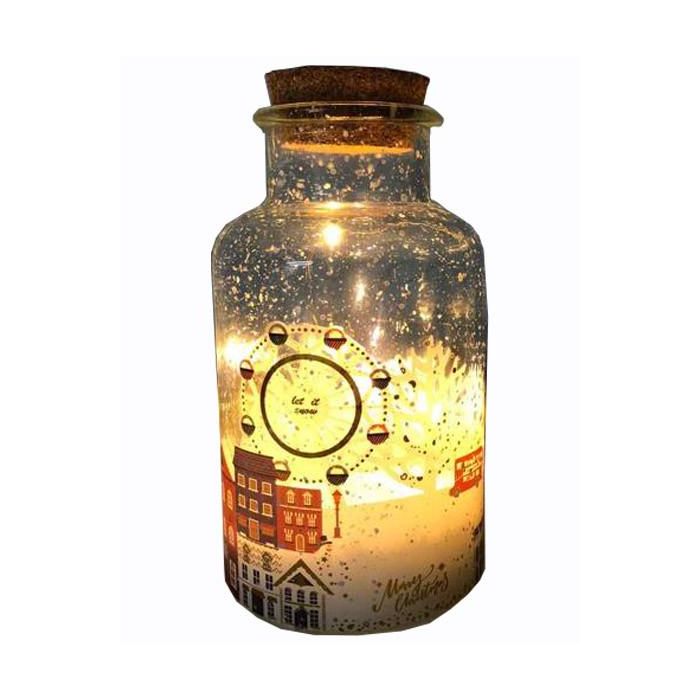 DKD Home Decor Decoración Navideña Luminosa Tradicional Bote Cristal LED Multicolor Pilas AA 10x18x10 cm