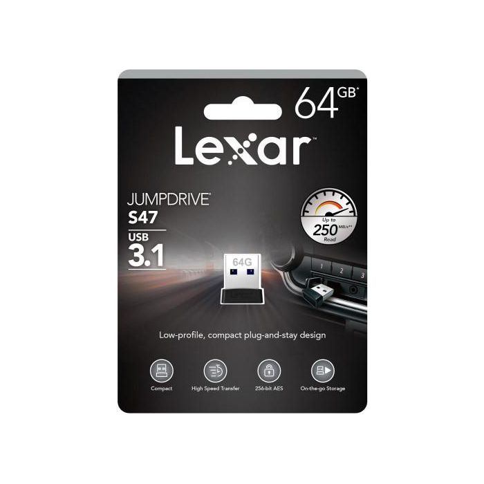 Lexar Jumpdrive Usb 3.1 S47 64Gb Black Plastic Housing, Up To 250Mb/S Lexar Jumpdrive Usb 3.1 S47 64Gb Black Plastic Housing, Up To 250Mb/S