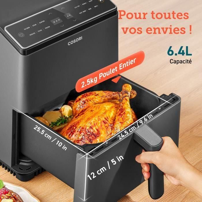 Cosori COS0810043377409 Freidora sin aceite, Edición Chef de doble fuego, 6.4 L, 12 programas, 5 brochetas, parrilla, 1700W, Negro 3 Cosori COS0810043377409 Freidora sin aceite, Edición Chef de doble fuego, 6.4 L, 12 programas, 5 brochetas, parrilla, 1700W, Negro 3