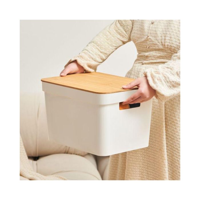 Confortime Caja Organizadora Multiusos Plástico Tapa Bambú L 36 x 27 x 23 cm 5